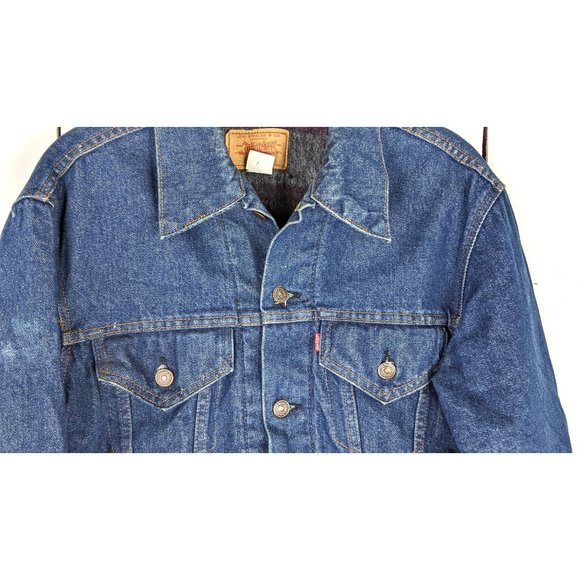 Vintage Levi Straus and Co dark blue jean denim blanket lined trucker jacket 40L - Picture 5 of 6
